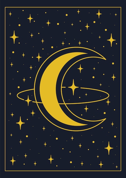 ベクトル 月と宇宙のポスターの神秘的な絵 ボホーミニマリストの印刷可能な壁画
