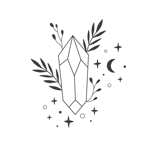 Crystal Gemstones Line Art with Floral for Tattoo 11159076 Vector Art at  Vecteezy