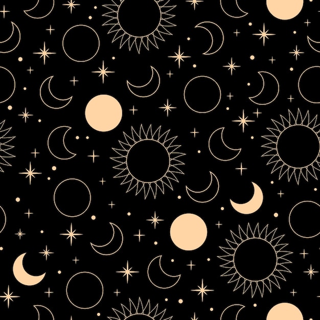 mystical esoteric pattern with sun moon and stars