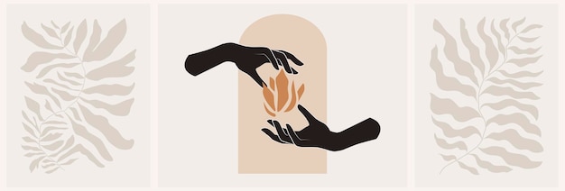Мистический логотип женских рук в минимальном линейном стиле. Векторный дизайн логотипа. Шаблоны с различными жестами рук, лунными звездами и кристаллами. Для косметики, красоты, татуировки, спа, маникюра, ювелирного магазина
