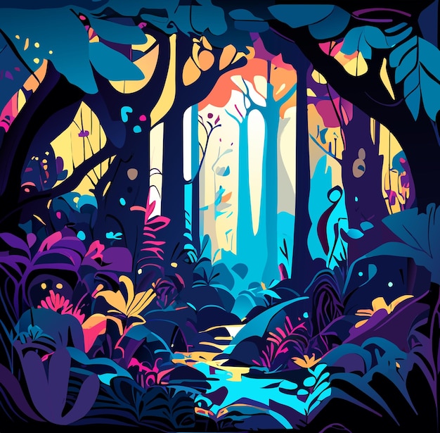 Мистический Лесной Закат Биолюминесцентная Красота