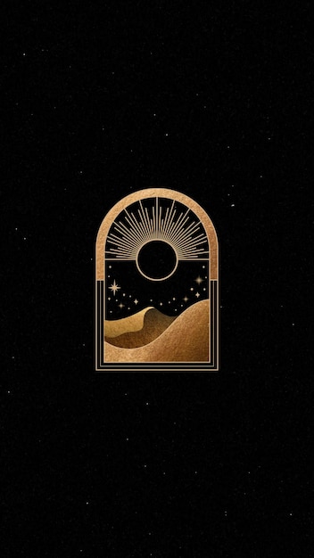 Vector mystical gold frame on black background mobile phone wallpaper