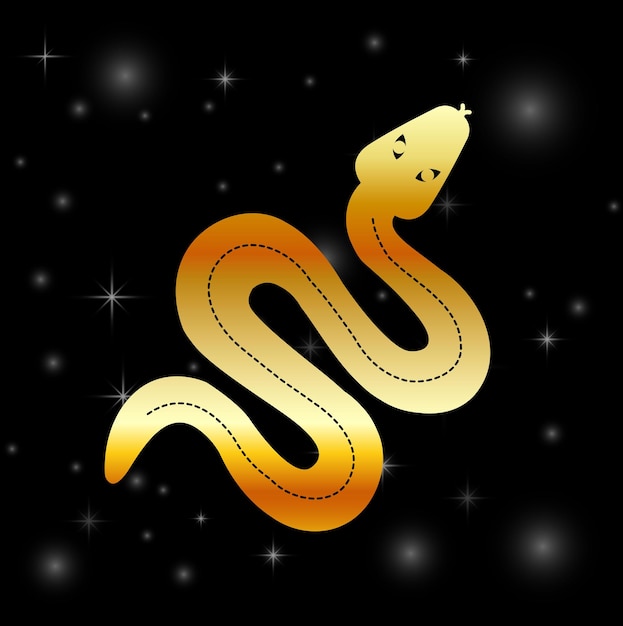 mystical golden serpentine with stars on black