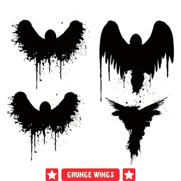 Mystical Grunge Wings Design Pack Энигматические векторные силуэты для художественных произведений
