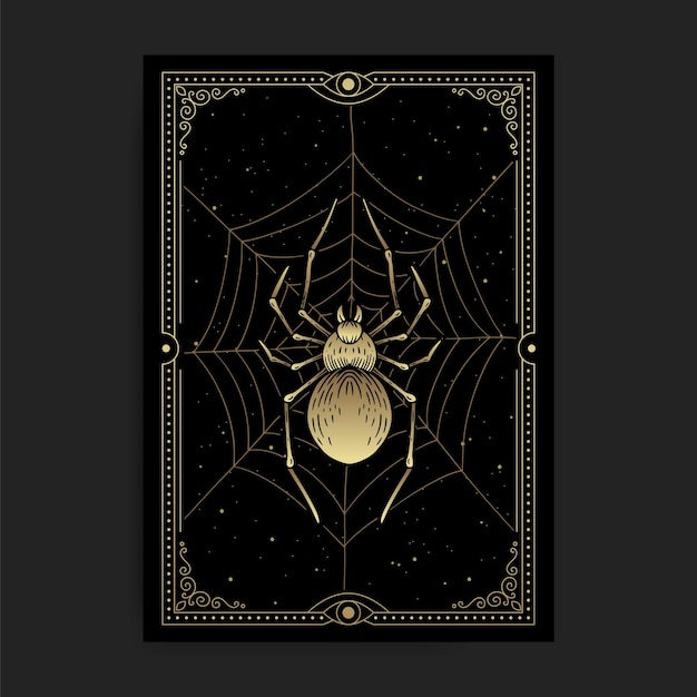 Mystical or magical gold spider on celestial web