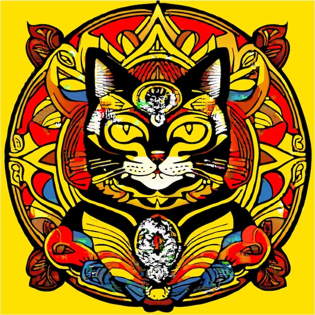 Vettore mystical meow intricati modelli di mandala sul design della maglietta del gatto dell'himalaya