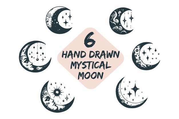 Vector mystical moon silhouette bundle vector