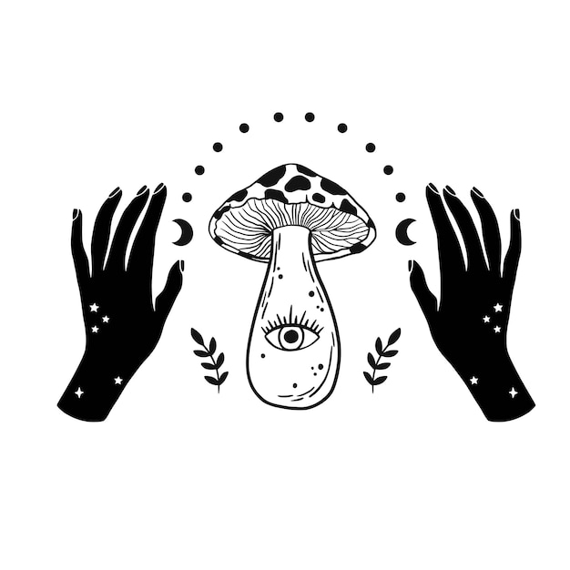 신비로운 버섯 고립 된 클립 아트 마술 선 천의 버섯 천상의 손