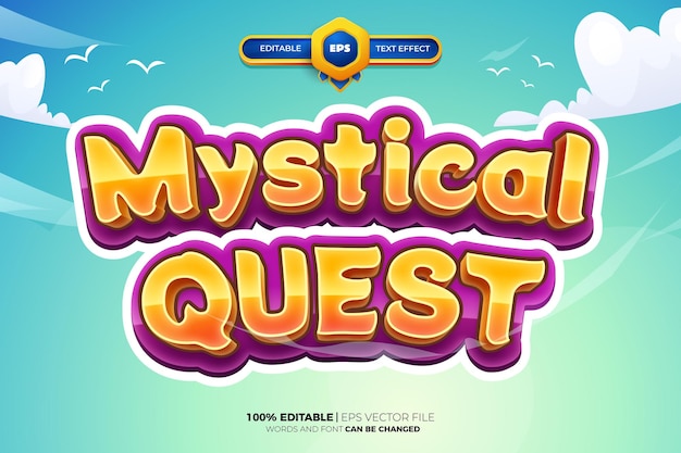 Vector mystical quest cartoon game editable text effect style