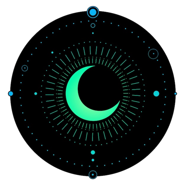 Vector mystical round neon frame with moon