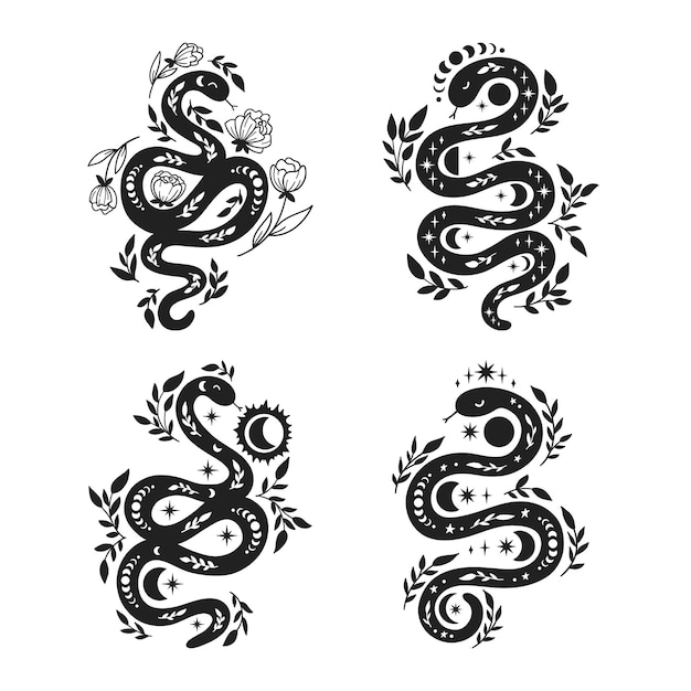 Mystical snakes silhouette bundle.