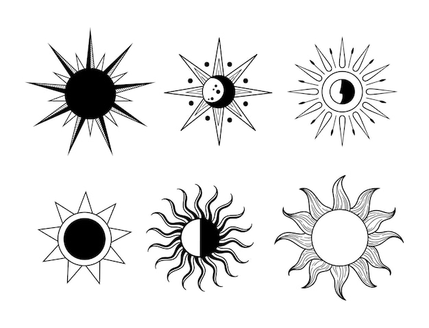 Vector mystical sun and moon clip arts vector set