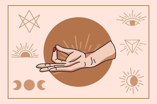 Mystical symbol with hand yoga gesture flat illustration