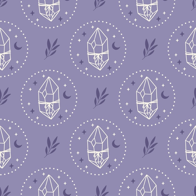 Mystical vector seamless pattern with celstial crystal