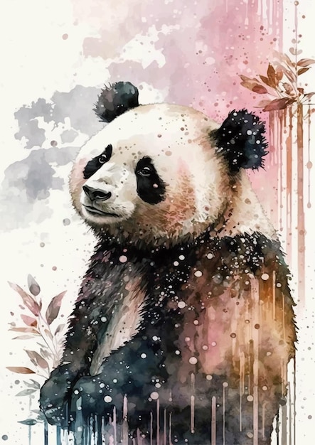 Vettore disegno mistico dell'opera d'arte del panda dell'acquerello