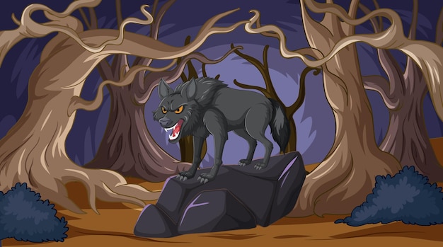 Vector mystical wolf in enchanted forest