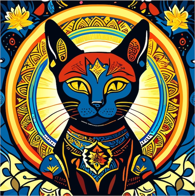 Mystieke Meow Balinese kat Mandala TShirt Design om te betoveren