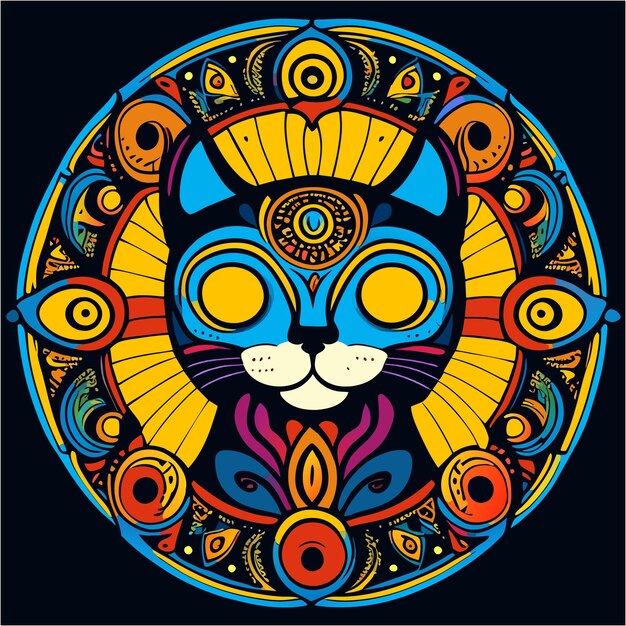 Mystieke Whiskers Manx Cat omarmen aardse Mandala Tee Design