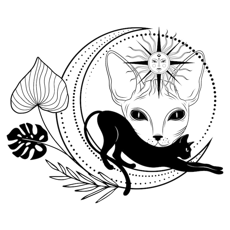Vector mystieke zwarte kat silhouette poster met een kat vector