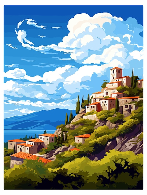 Vettore mystras grecia vintage travel poster souvenir postcard ritratto pittura illustrazione wpa