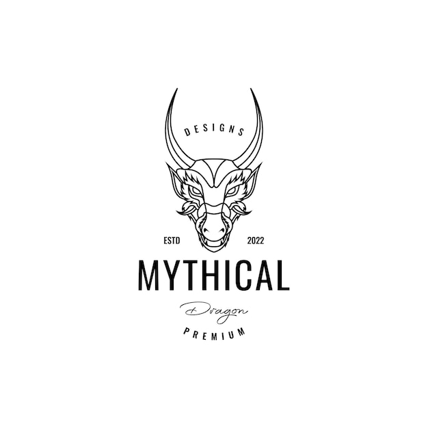 Vector mythical head dragon horned logo design