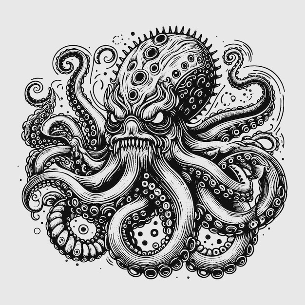 mythical octopus monster black tattoo design vector