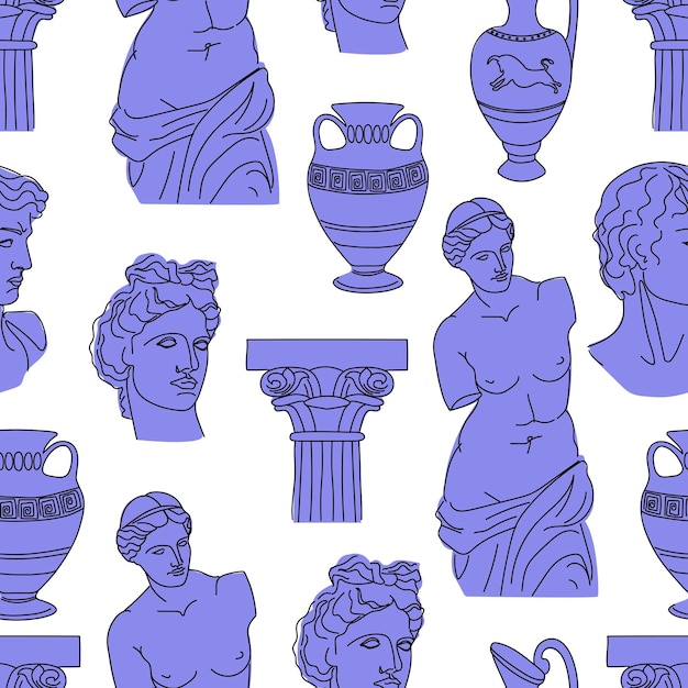 Mythische oude Griekse stijl Hand getrokken mode-illustratie Vierkante vector naadloze patroon