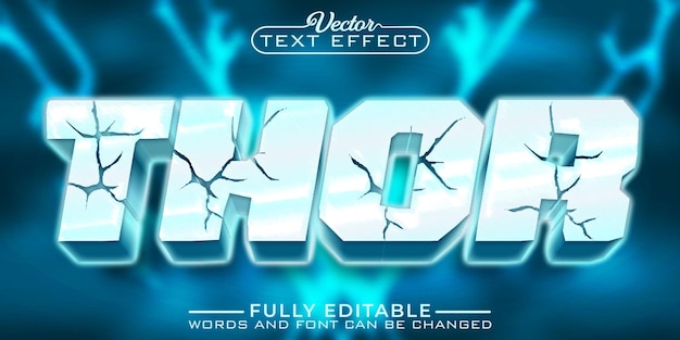 Vector mythological god of lightning turquoise shiny thor vector editable text effect template