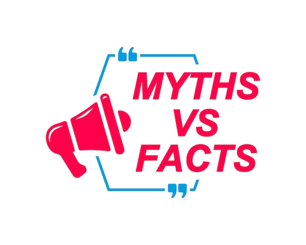 Vector myths vs facts labels speech bubbles with megaphone icon  banner for social media website faq