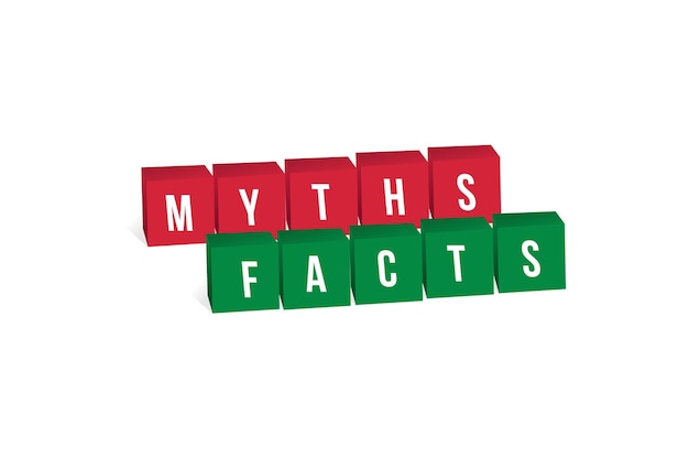 Vector myths vs facts red and green 3d boxes illustration