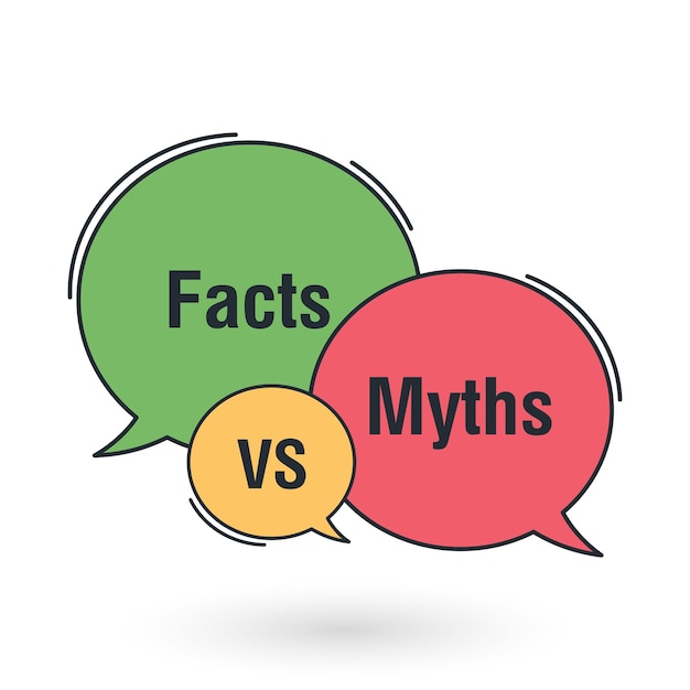 Miti vs fatti verità e falsi distintivi nuvoletta con testo miti vs fatti concetto aziendale illustrazione vettoriale