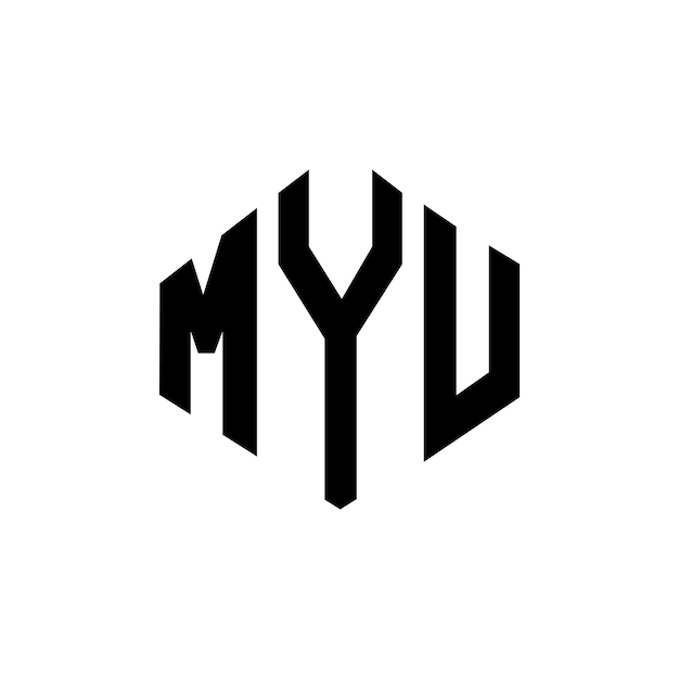 Vettore design del logo delle lettere myu con forma di poligono myu poligono e forma di cubo design del logo myu esagono vettoriale modello del logo colori bianco e nero myu monogramma business e logo immobiliare