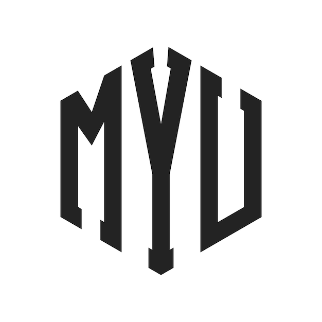 MYU 로고 디자인 초기 글자 MYU 모노그램 로고는 육각형 모양을 사용합니다.