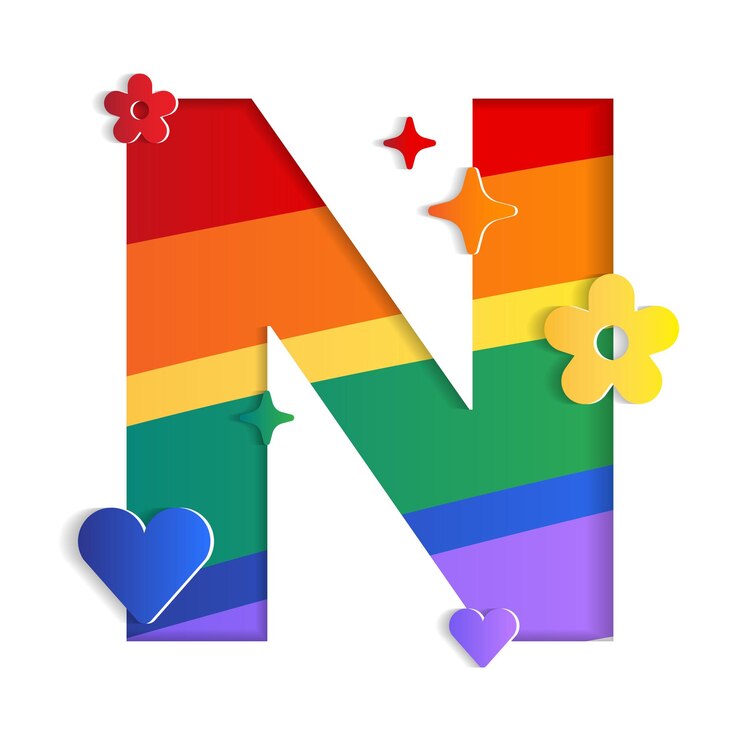 वेक्टर n alphabet character font letter pride month lgbtq rainbow 3d paper cutout card vector illustration