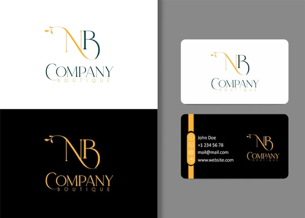 N и B буква Natural Logo Design With Business CardПремиум векторы