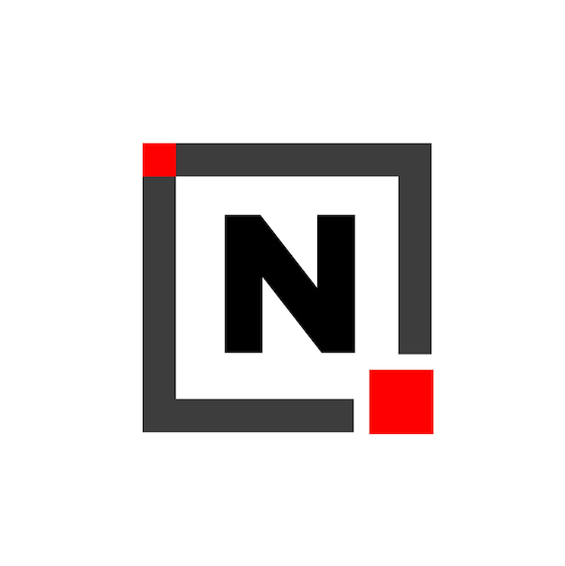 사각형 아이콘이 있는 N 회사 이름 n 빨간색 사각형 모노그램