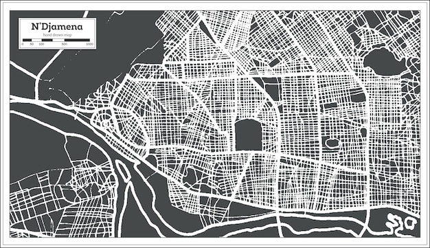 N'djamena chad city map in retro style. outline map. vector illustration.