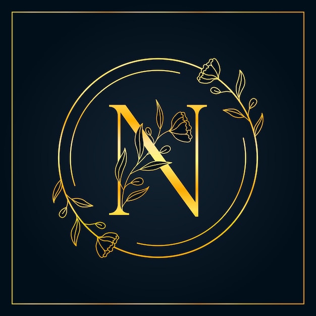 Premium Vector | N gold elegant floral letter logo