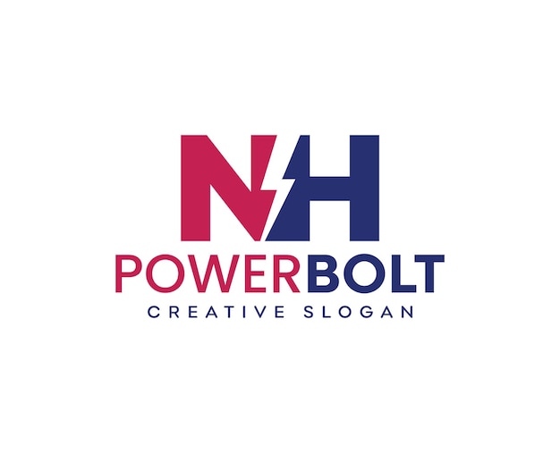 N H letter logo design with lighting thunderbolt vector