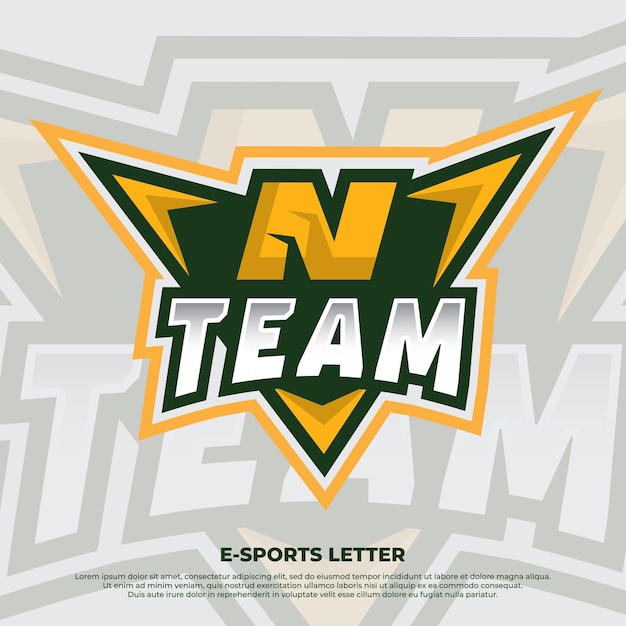 N lettera iniziale esport logo illustrazione design gioco mascotte iniziale logo esport team logo idee