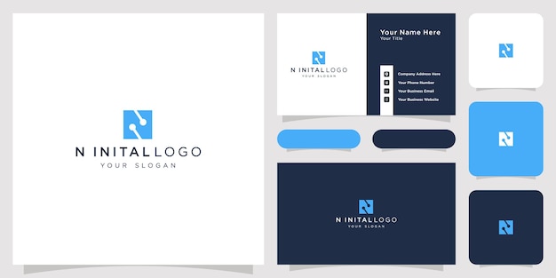 Vector n initial logo concept business card set