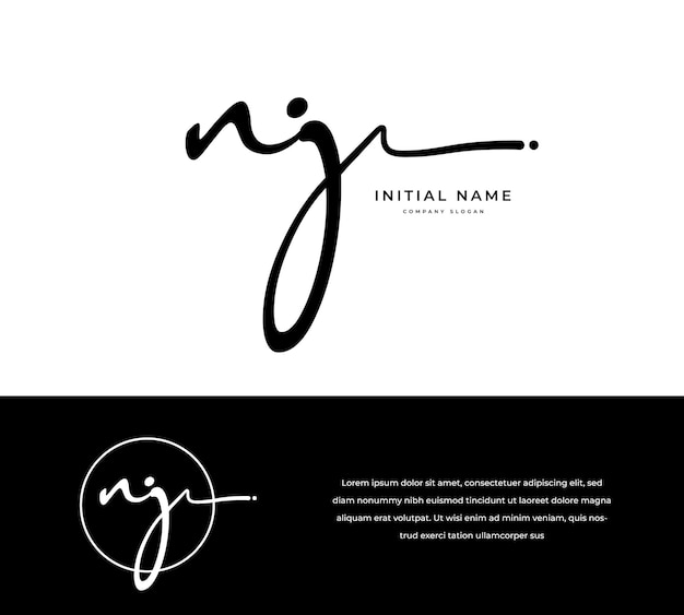 N j nj initial letter handwriting and signature logo