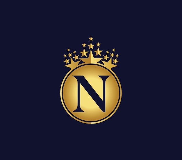 N letter crown golden colors logo design concept