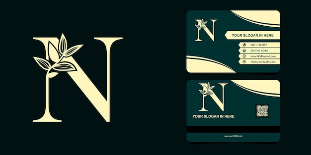 N letter lettertype logo plat met blad vector logo en visitekaartjes sjabloon.