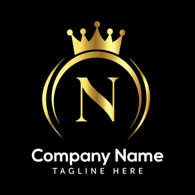 Дизайн логотипа буквы N с вектором золотой короны