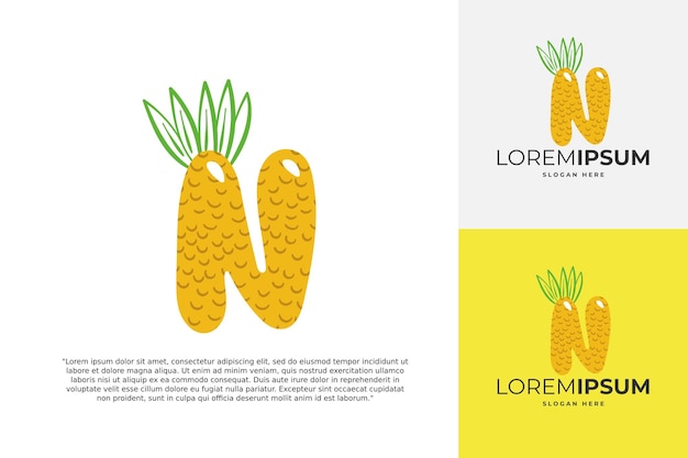 N letter logo gemaakt van ananas Fruit handgemaakte kalligrafie voor agrarische identiteit restaurant kaarten kids tshirt zomer prints etc