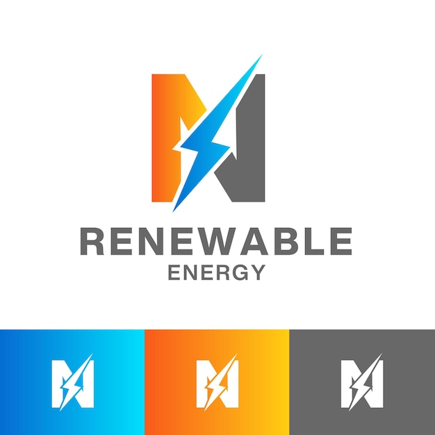 Вектор n буква дизайн логотипа возобновляемых источников энергии или дизайн логотипа значка грома