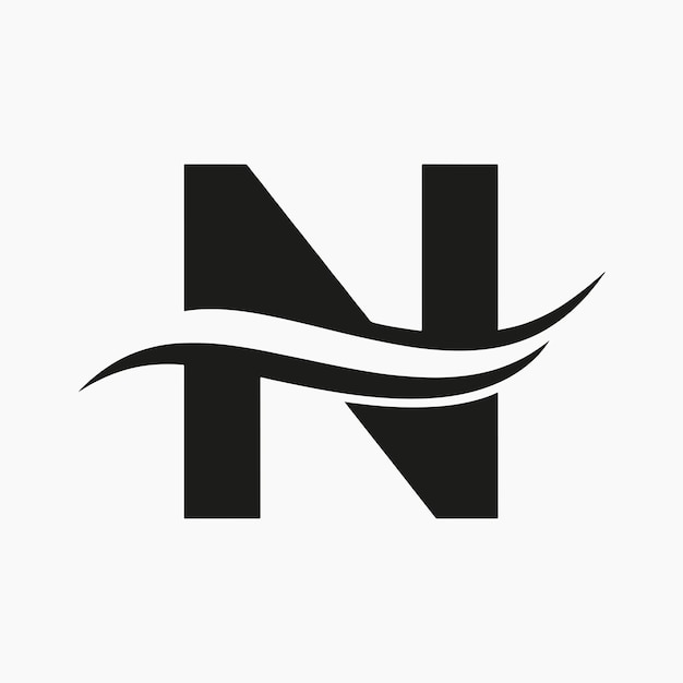 n letter and wave logo vector