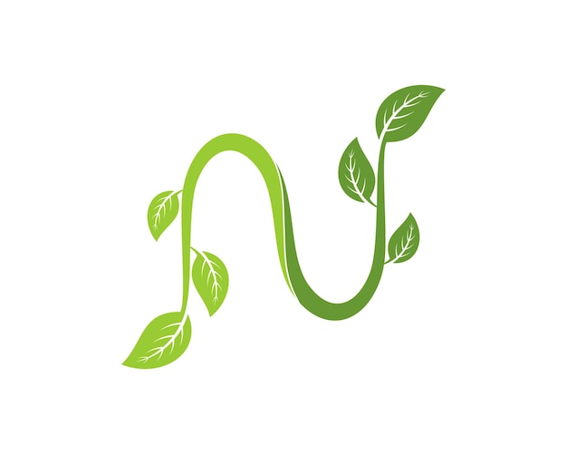 N Letter with twigs green leaf