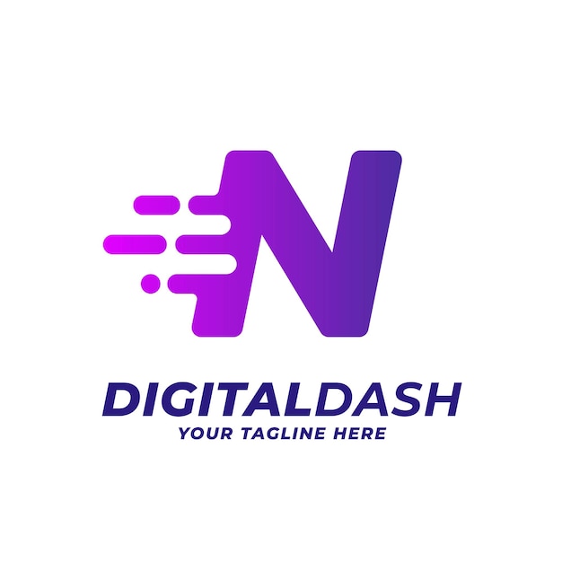 N speed blur and dash cutting edge digitale iniziale alfabeto lettera logo icona vettore illustrazione